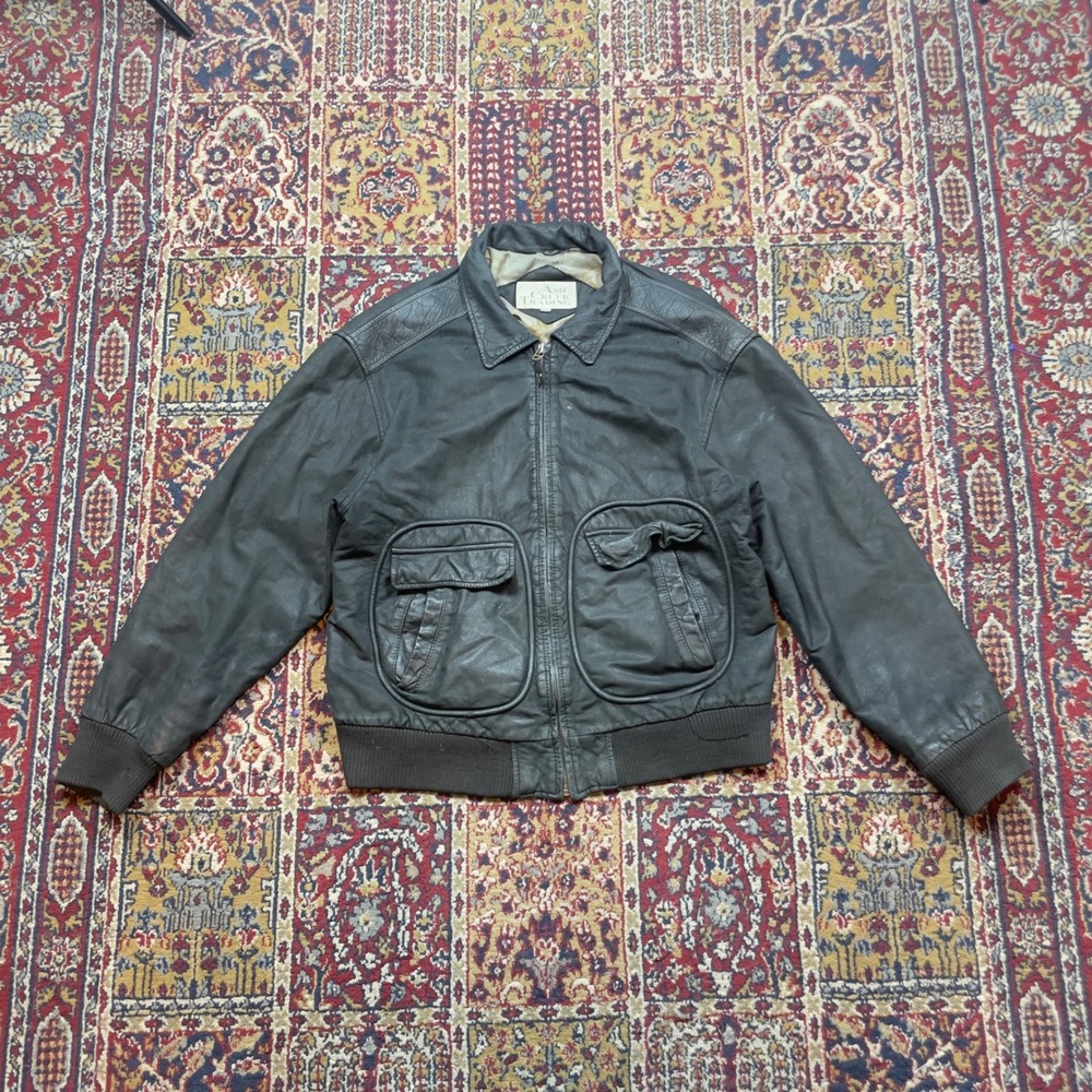 VTG 80s 90s Ash Creek Trading Flight Bomber Worn Matte Black Leather Jacket M